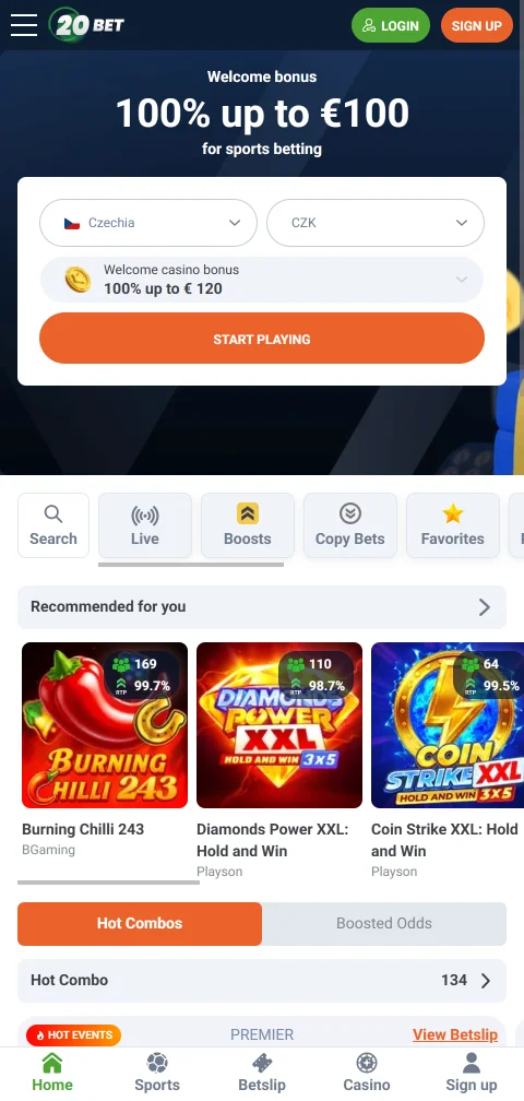20bet Casino mobile access and browser play for India