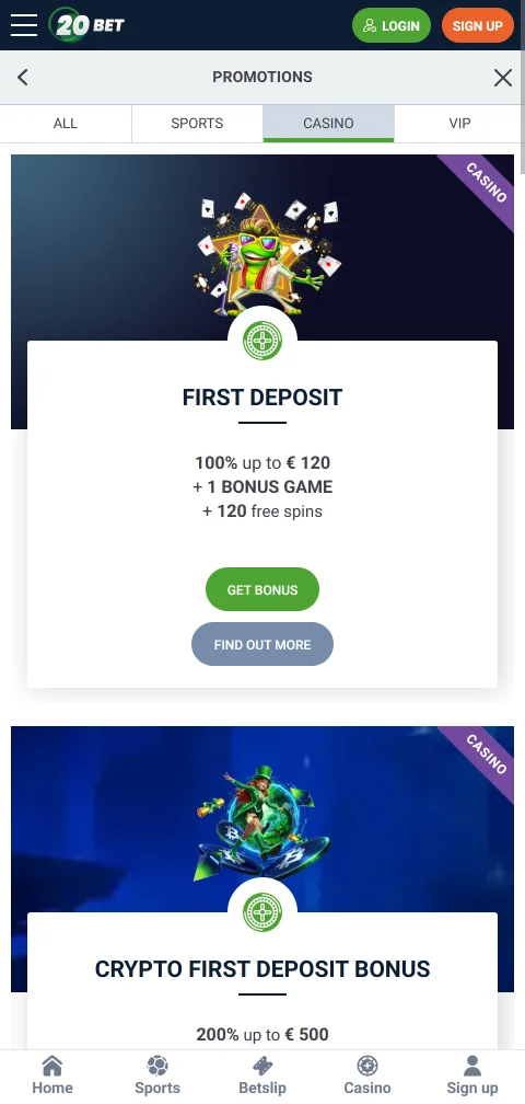 20bet Casino deposits and withdrawals with common payment methods
