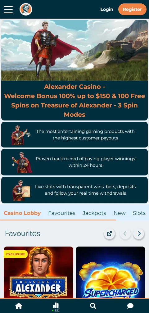 Alexander Casino mobile access and browser play on phones