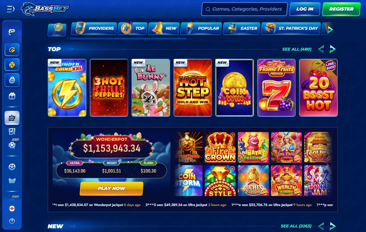 BassBet Casino game range with slots, live tables and provider variety