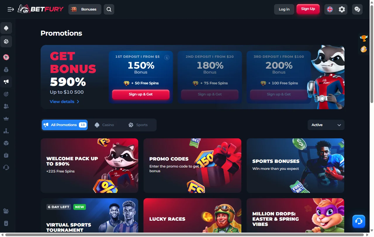 BetFury Casino games library overview with slots and live tables