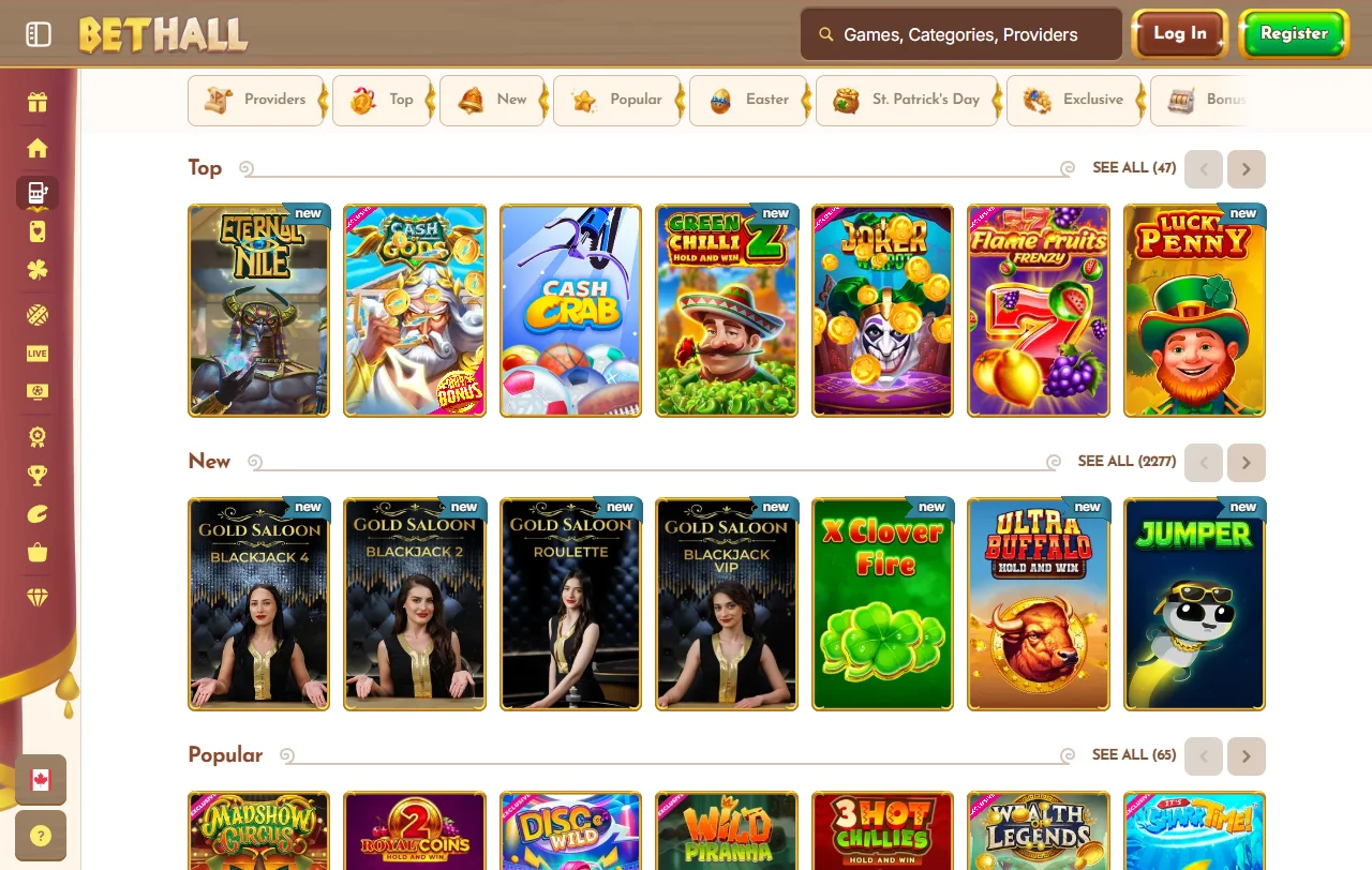 BetHall Casino games library and live dealer coverage overview