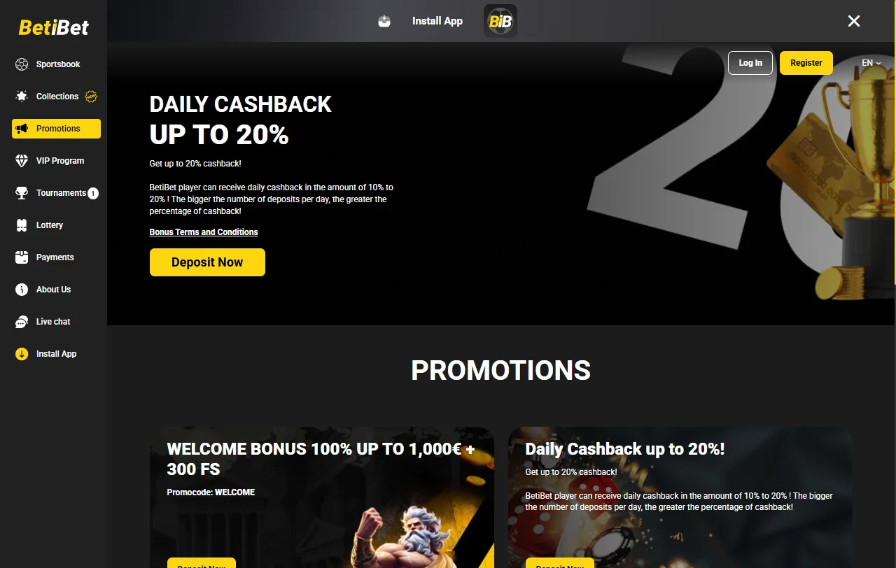 BetiBet Casino games library with slots and live entertainment