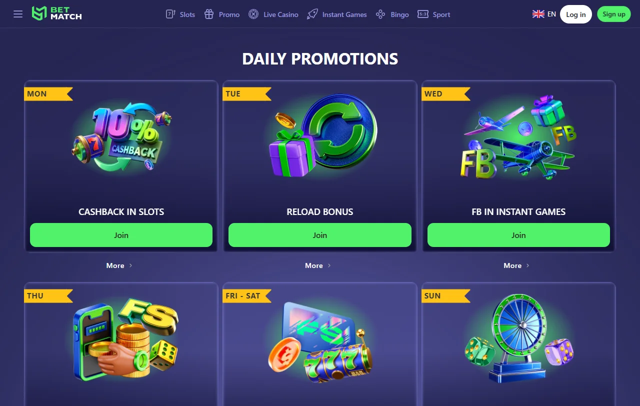 Betmatch Casino game selection with slots, live tables and providers