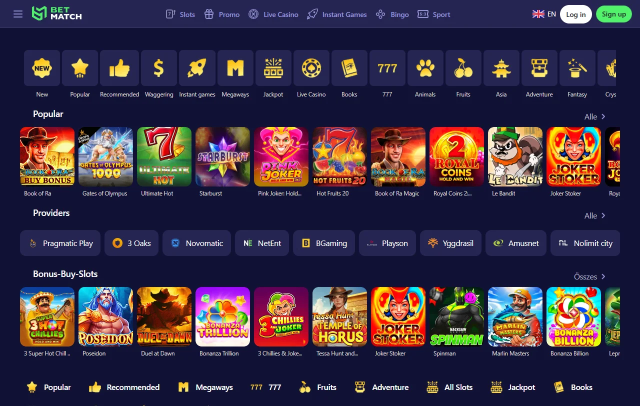Betmatch Casino bonus overview with welcome offer and recurring promotions