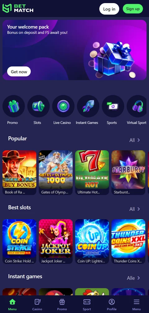 Betmatch Casino mobile access on smartphones with browser-based play