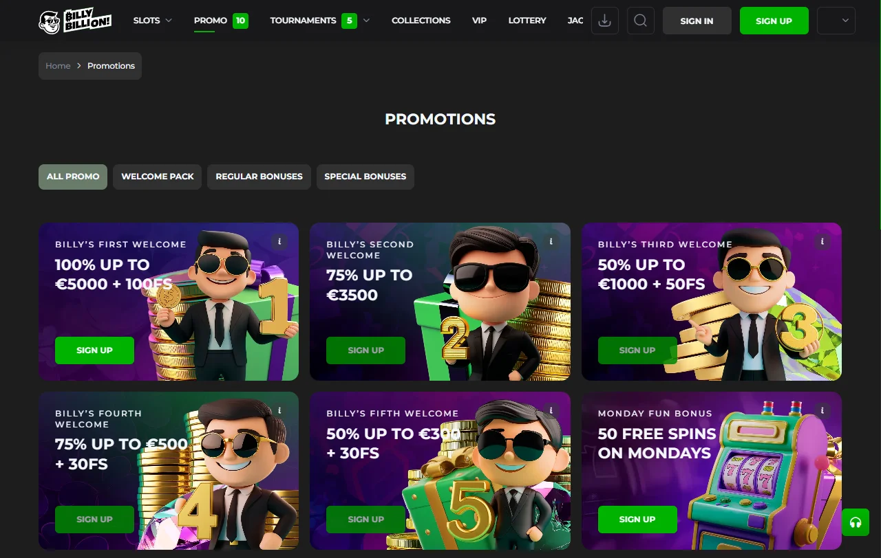 Billy Billion Casino games and provider overview
