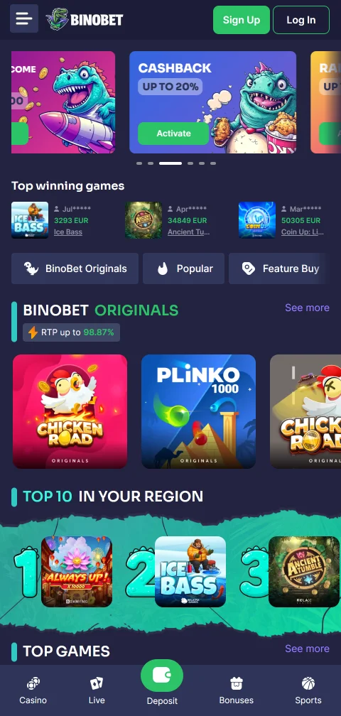 Binobet Casino mobile access and browser play for Indian users