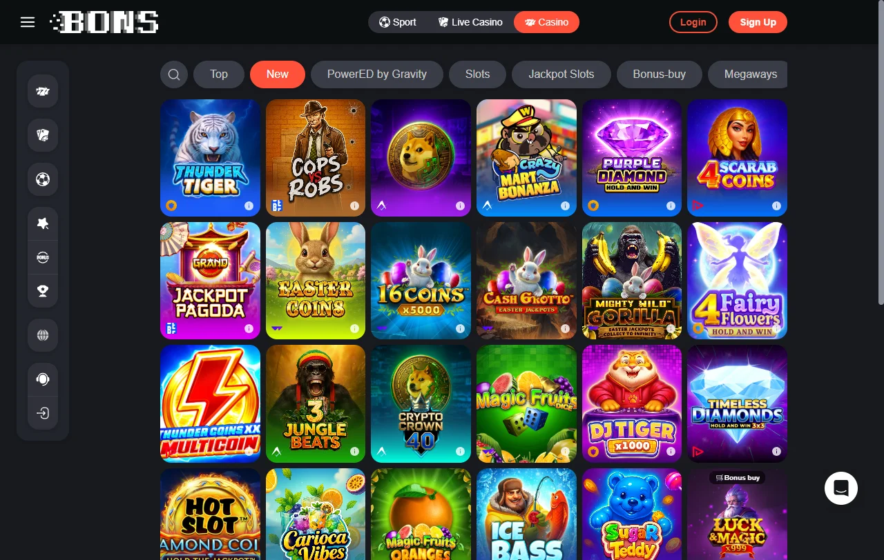 Bons Casino games, live tables, and provider variety