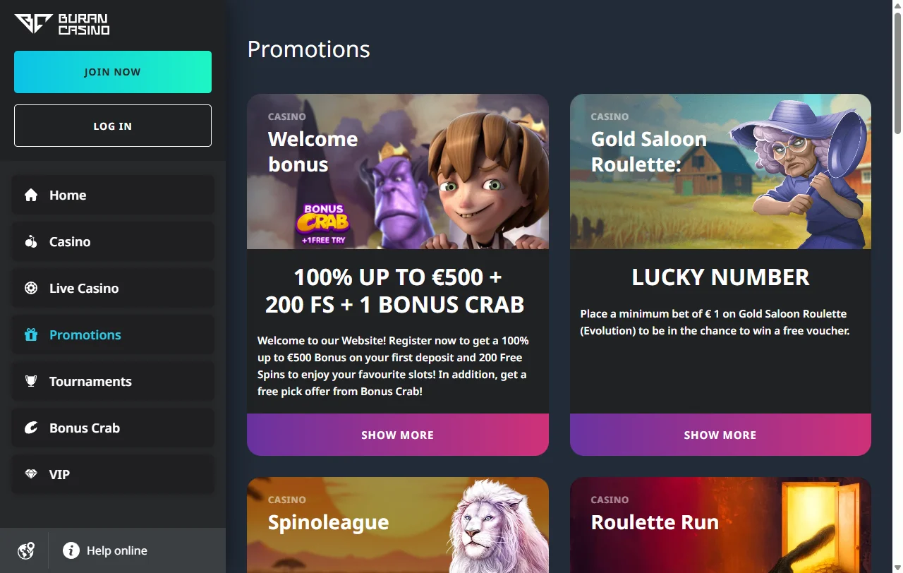 Buran Casino bonuses and welcome offer summary for readers