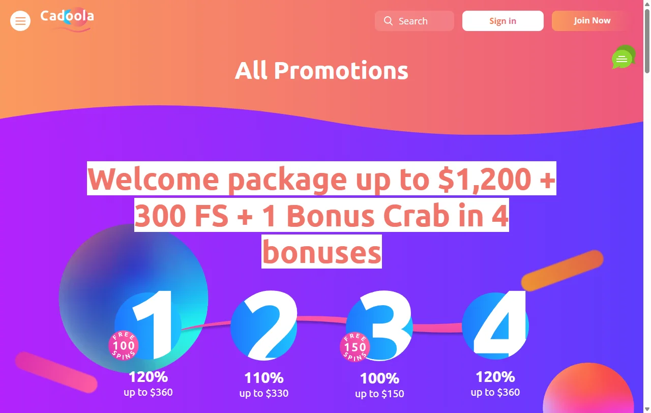 Cadoola Casino bonus terms and welcome offer details