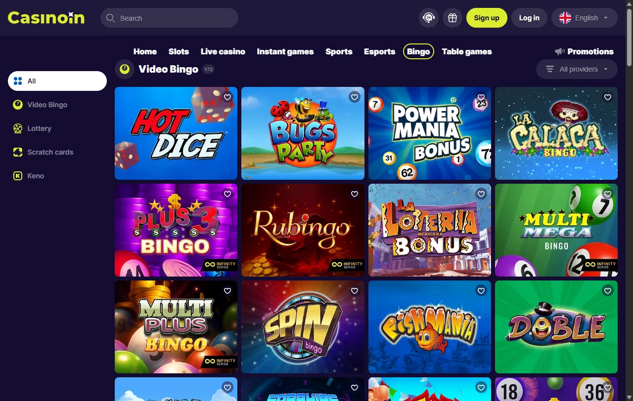CasinoIn Casino game selection with slots, tables and live dealer coverage