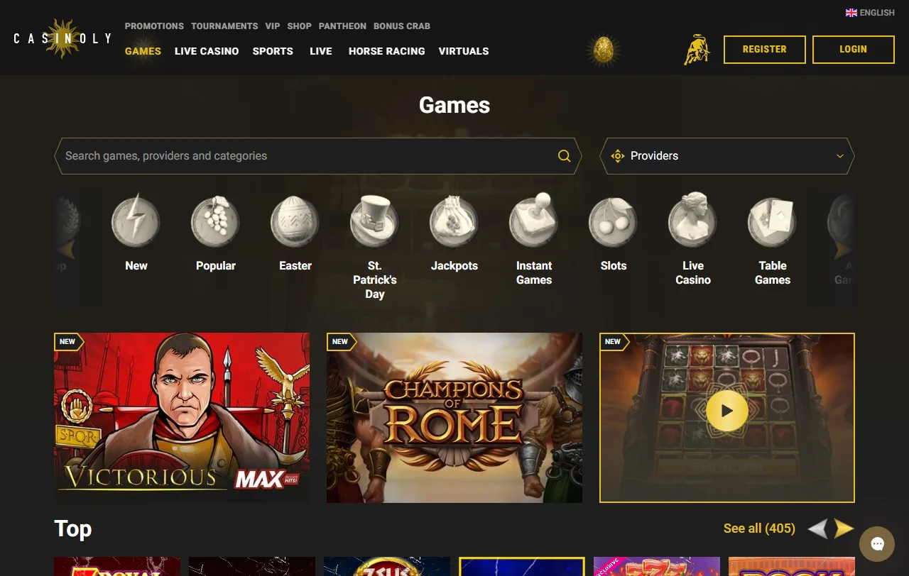 Casinoly Casino games overview covering slots live tables and providers