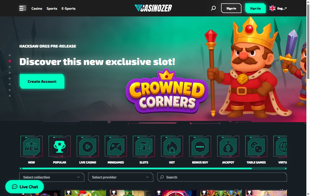 Casinozer Casino games library and provider mix for analysis