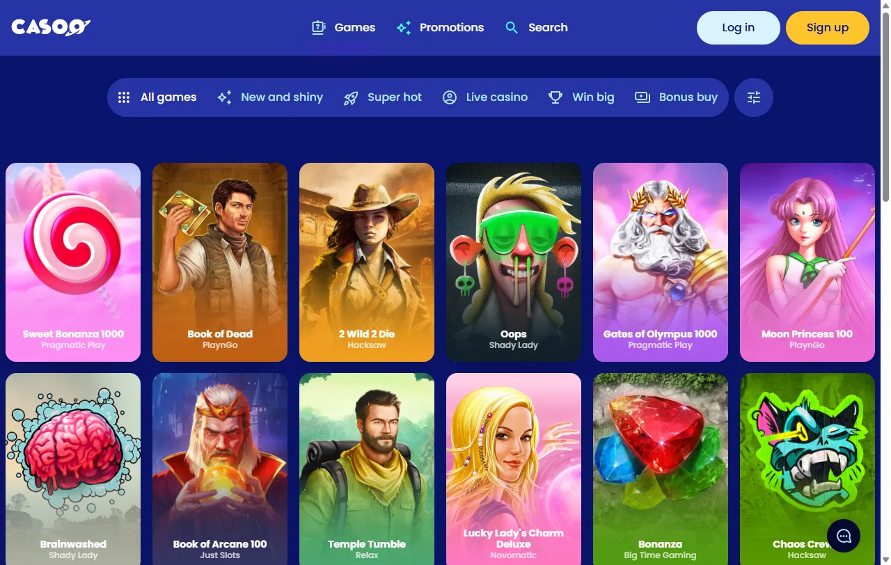 Casoo Casino game variety overview with slots and live tables