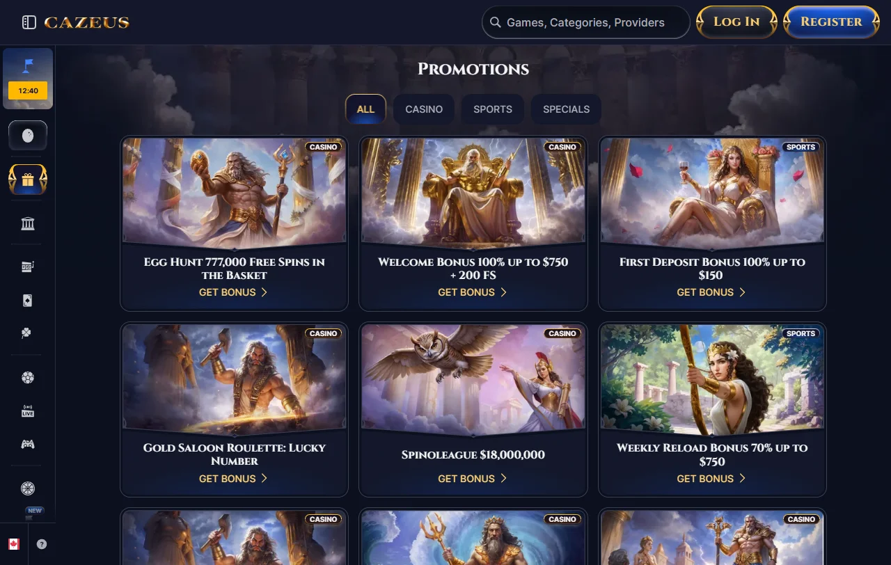 Cazeus Casino bonuses and promotions summary for careful comparison