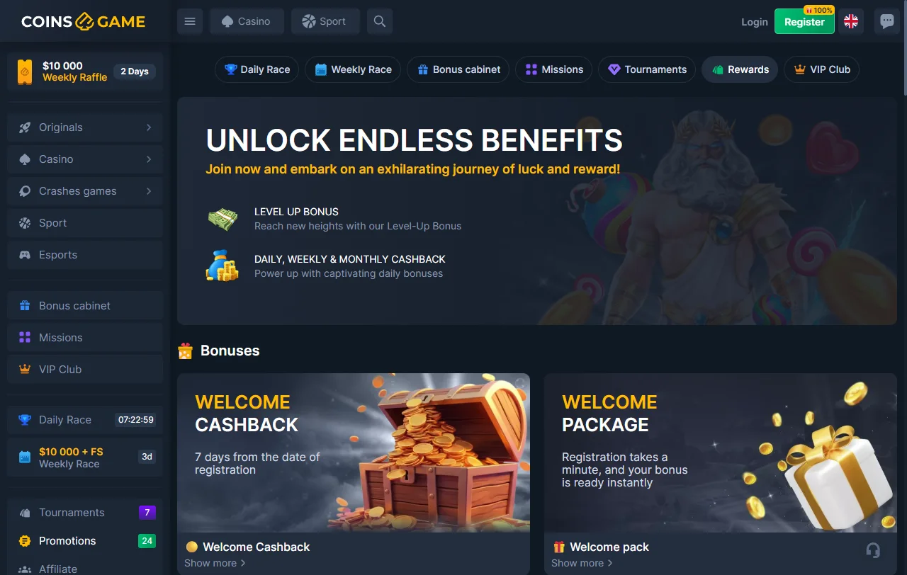 Coins Game Casino bonuses and welcome offer details for editorial analysis