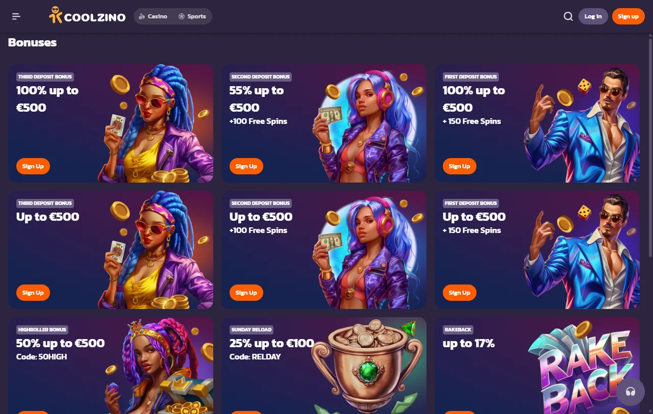 Coolzino Casino games library, slots and live entertainment