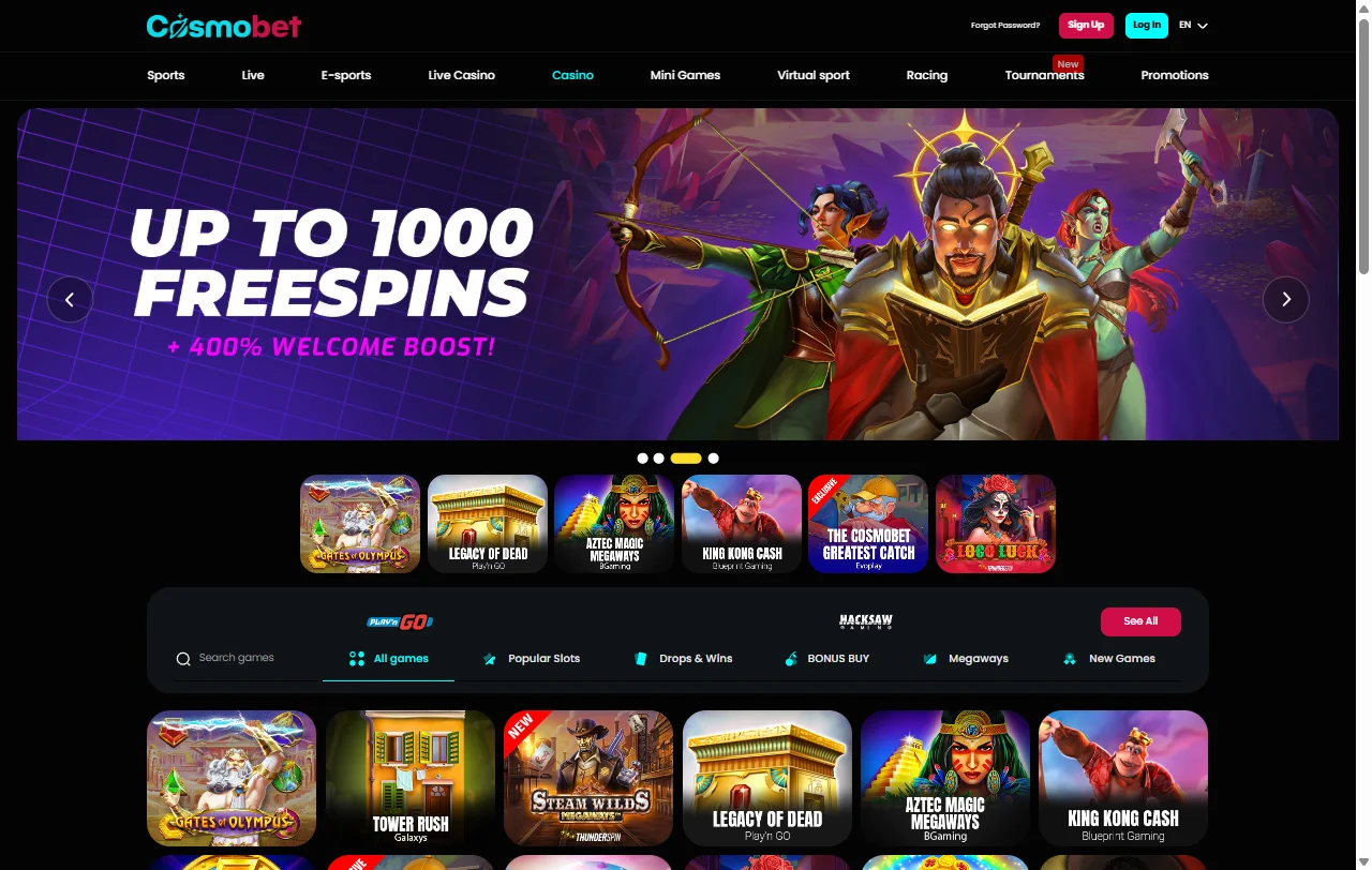 Cosmobet Casino games and slots selection for casual and regular play