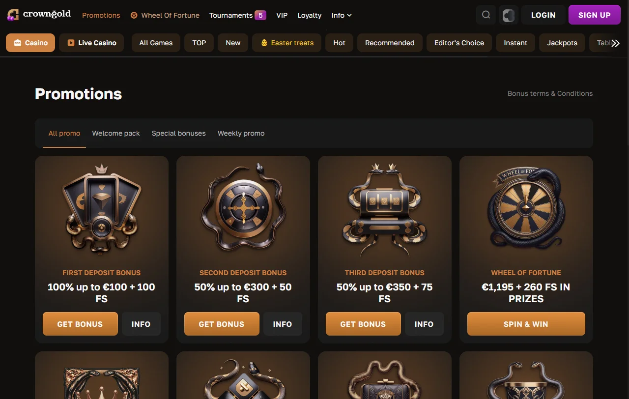Crowngold Casino games and slots overview for regular online play