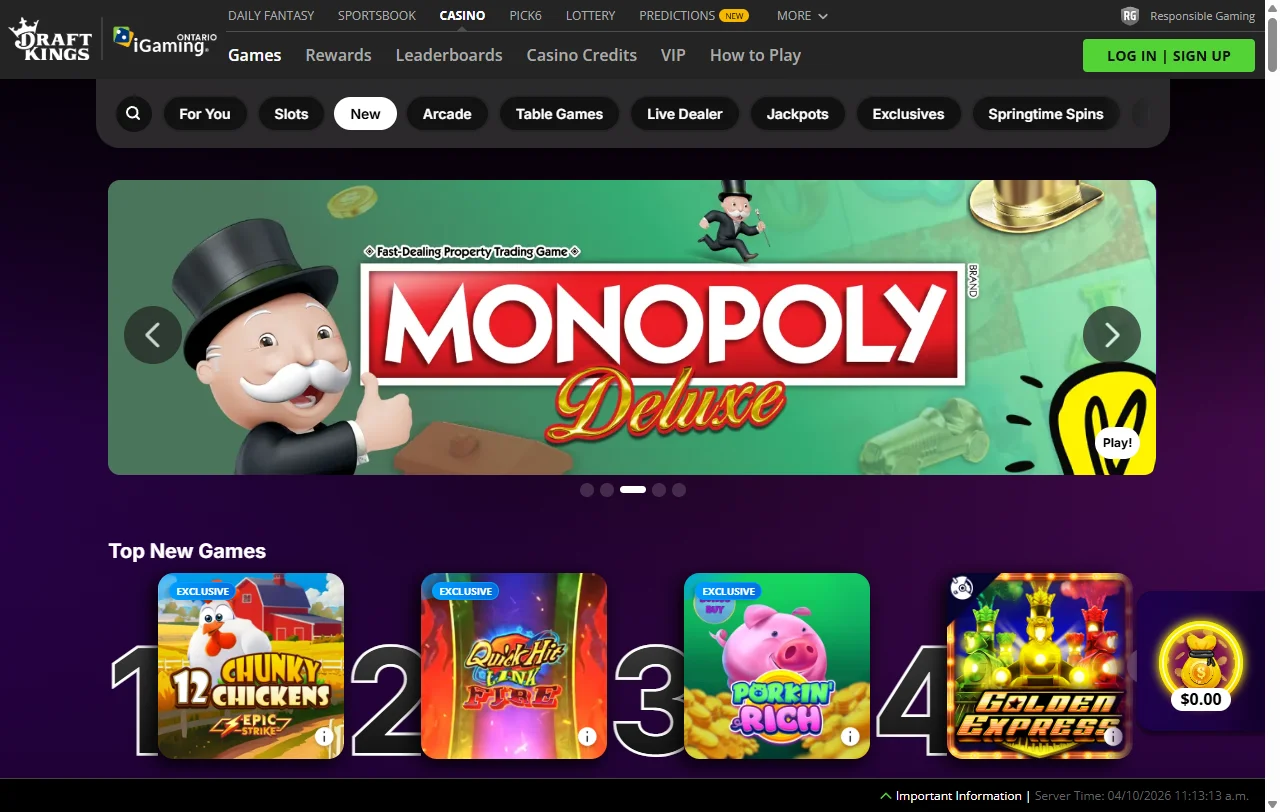 DraftKings Casino games library and live dealer selection