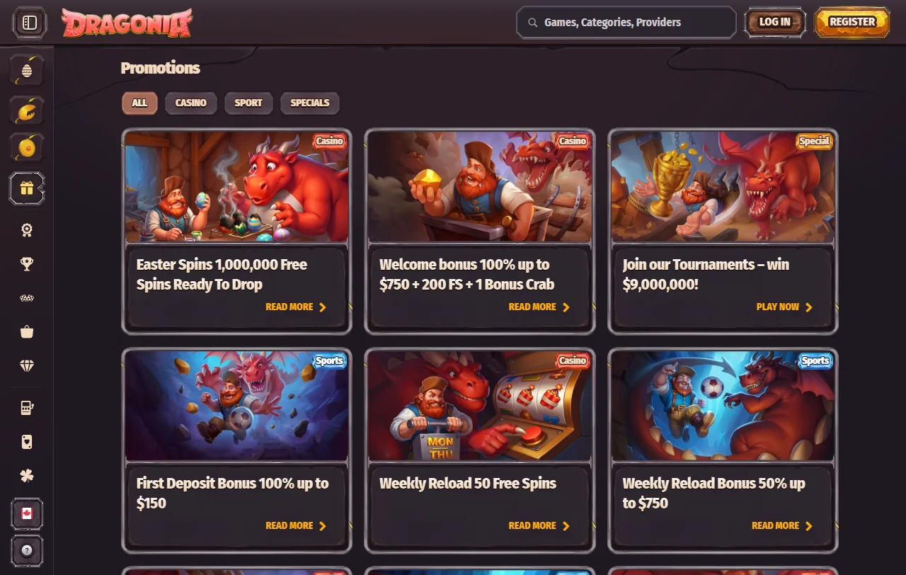 Dragonia Casino overview of slots, live tables and software providers