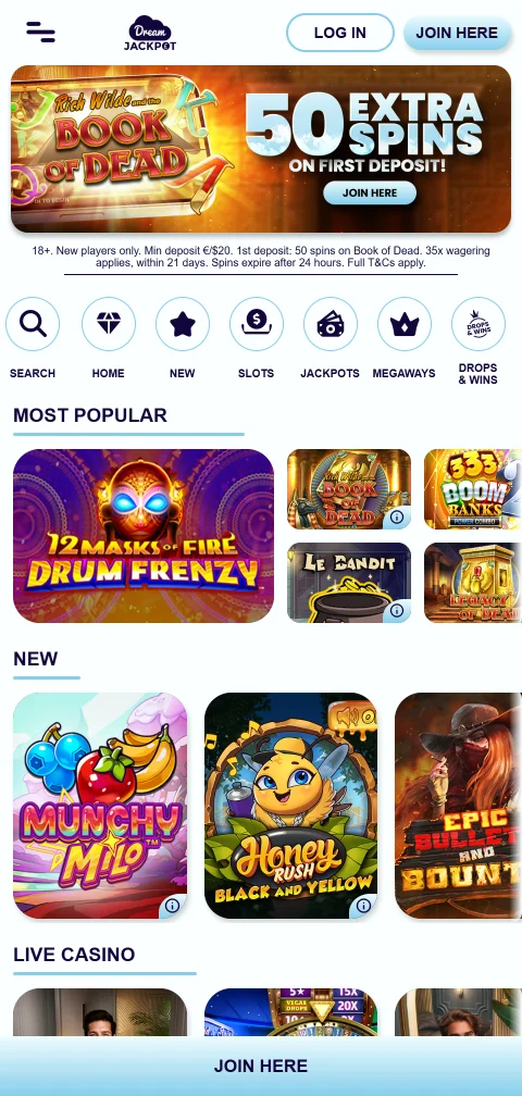 Dream Jackpot Casino mobile access for India players on browser