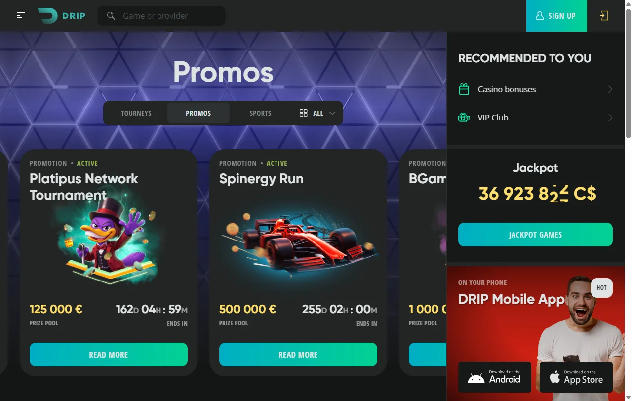 Drip Casino games and live entertainment overview