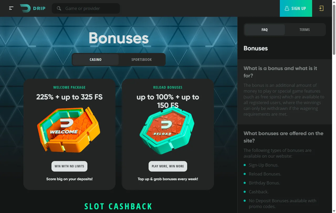 Drip Casino bonuses promotions and welcome offer details