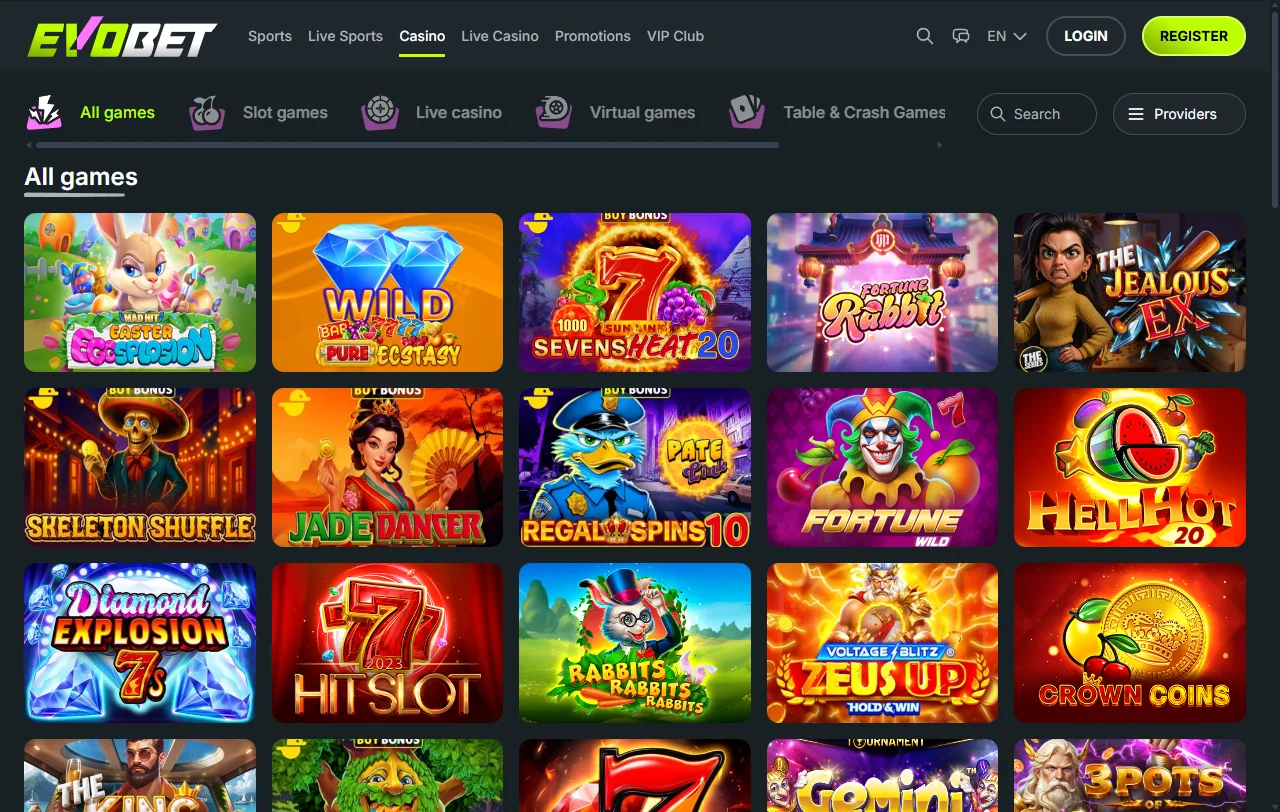 Evobet Casino game library and live dealer coverage overview
