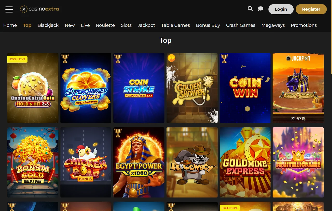 Extra Casino games library with slots, live tables and variety