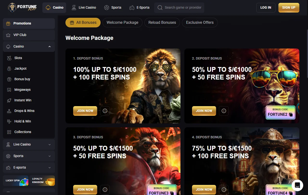 Fortuneplay Casino slots, live tables and game selection
