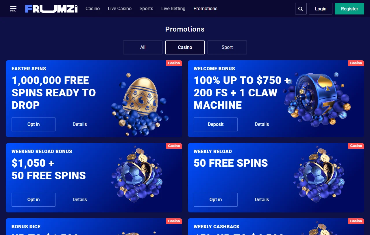 Frumzi Casino bonus terms and welcome offer overview