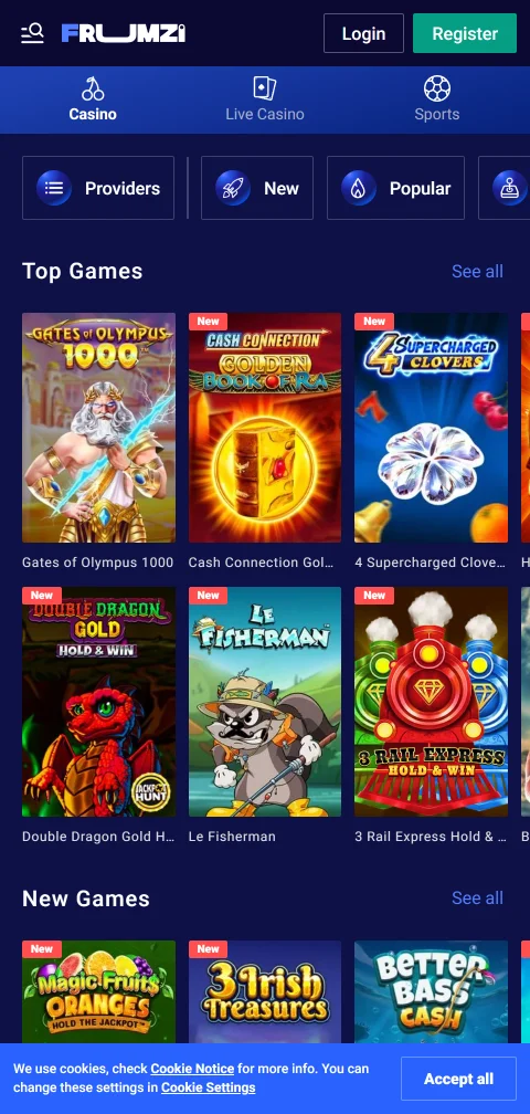 Frumzi Casino deposit and withdrawal options for Indian players
