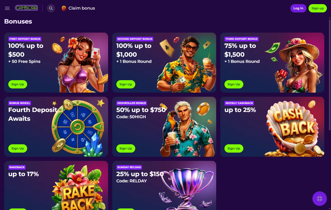 Gambloria Casino games library, slots variety and live entertainment coverage
