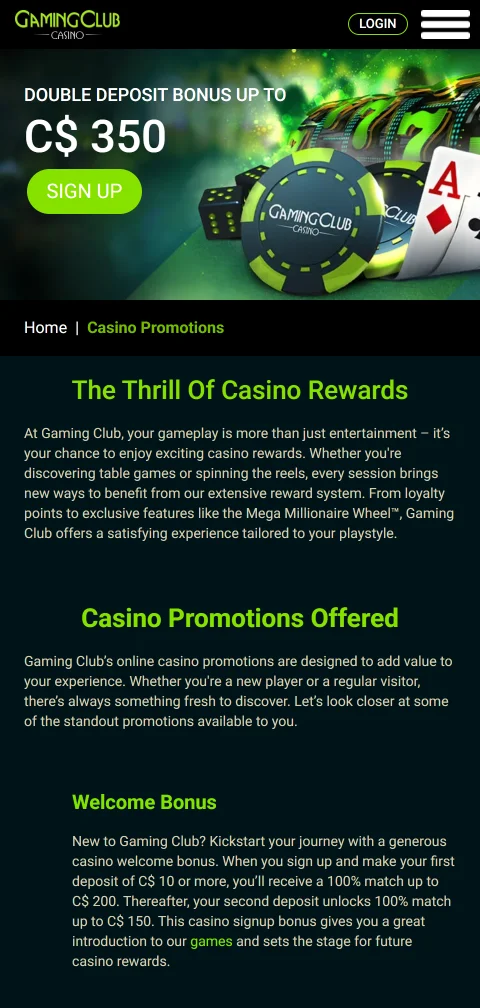 Gaming Club Casino payment methods and cash-out information for players