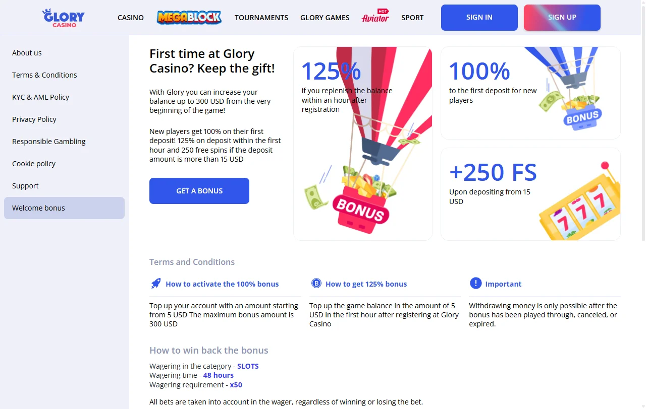Glory Casino bonus terms and welcome offer overview for readers