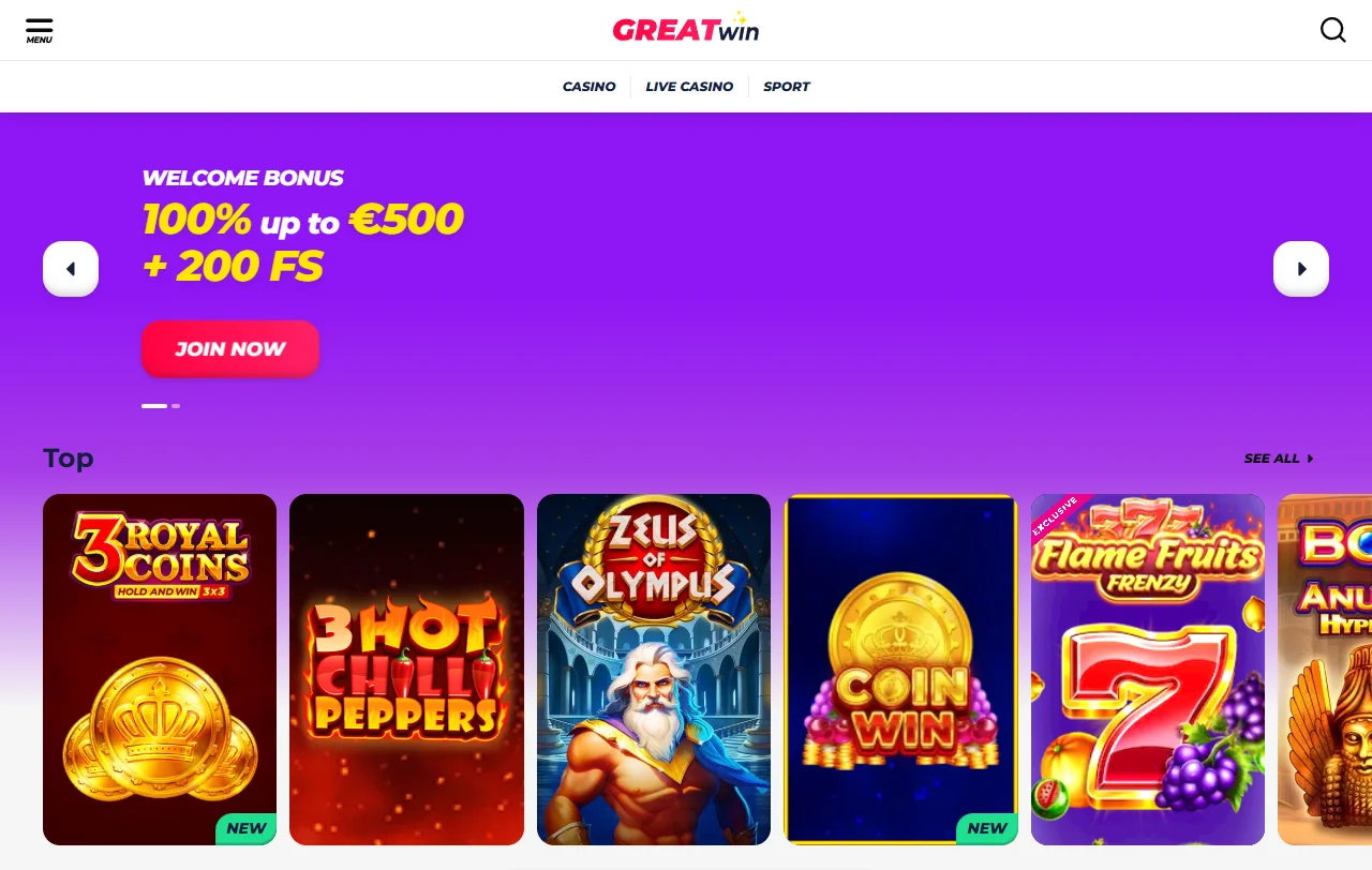 GreatWin Casino review covering games, payments and support for India players