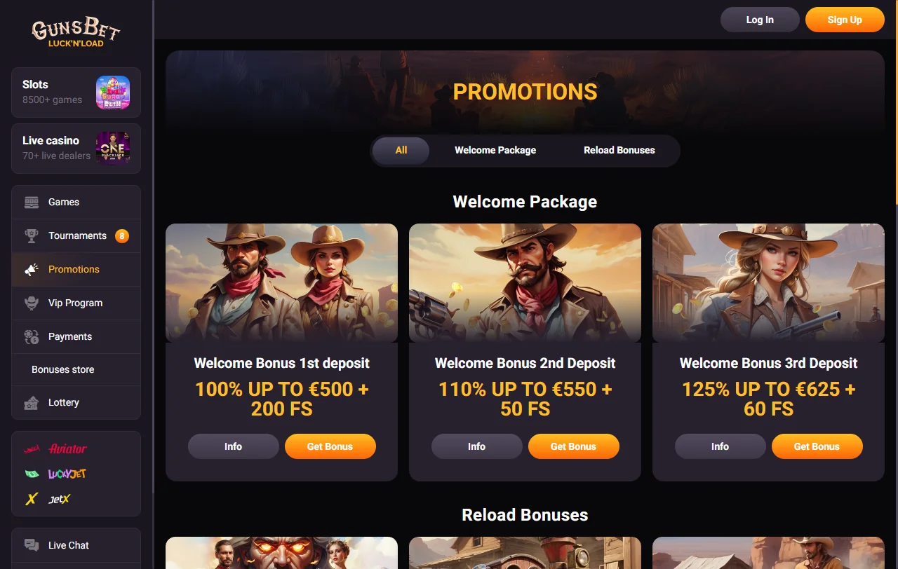 Gunsbet Casino welcome bonus and promotions summary for review