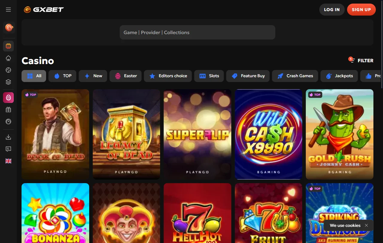 GXbet Casino games library with slots and live tables overview