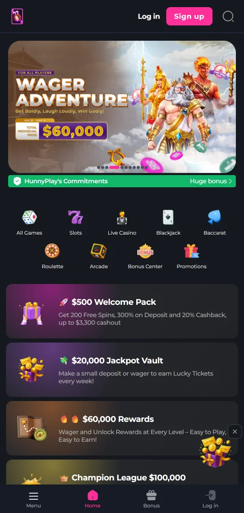 Hunnyplay Casino mobile access and browser play on phones