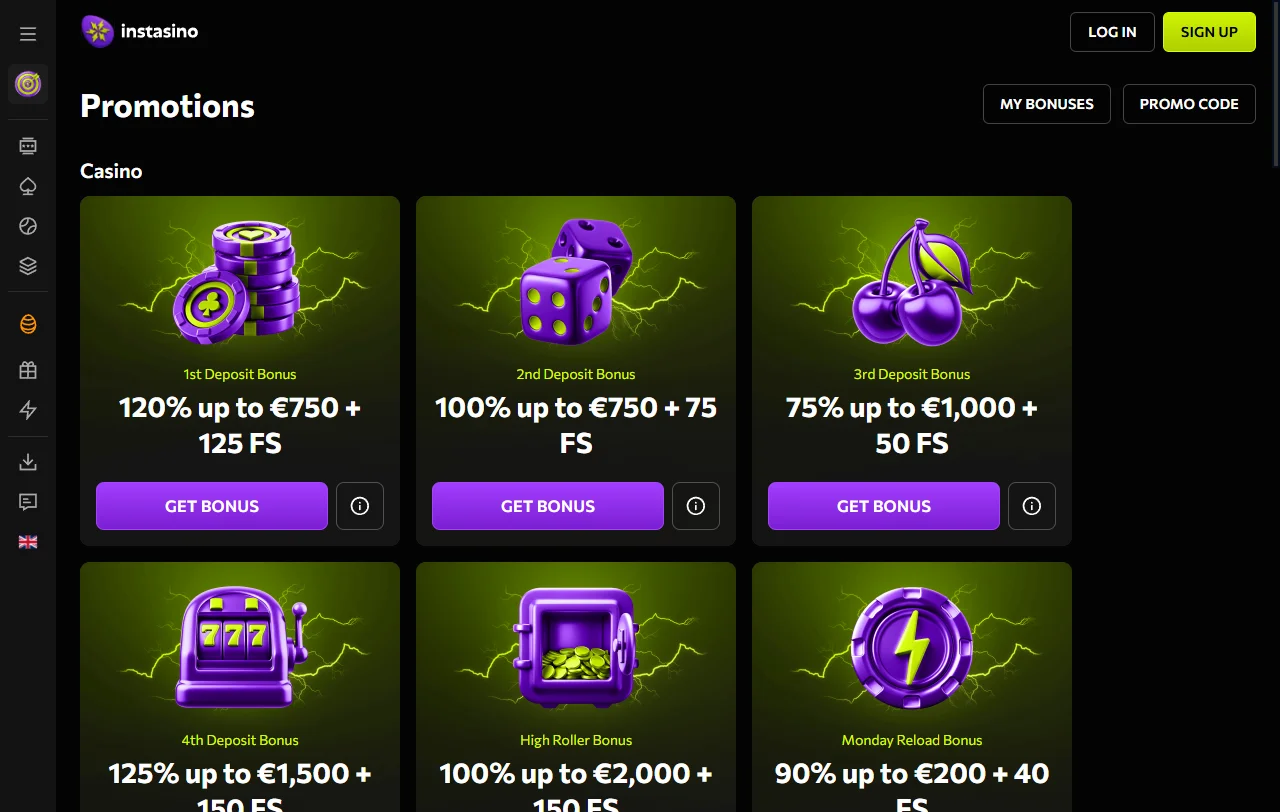 Instasino Casino game library with slots live tables and providers