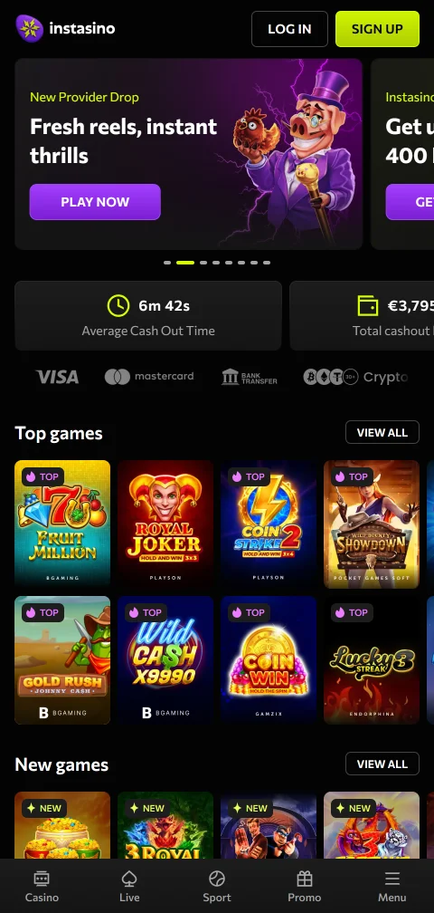 Instasino Casino mobile access and smartphone gaming experience