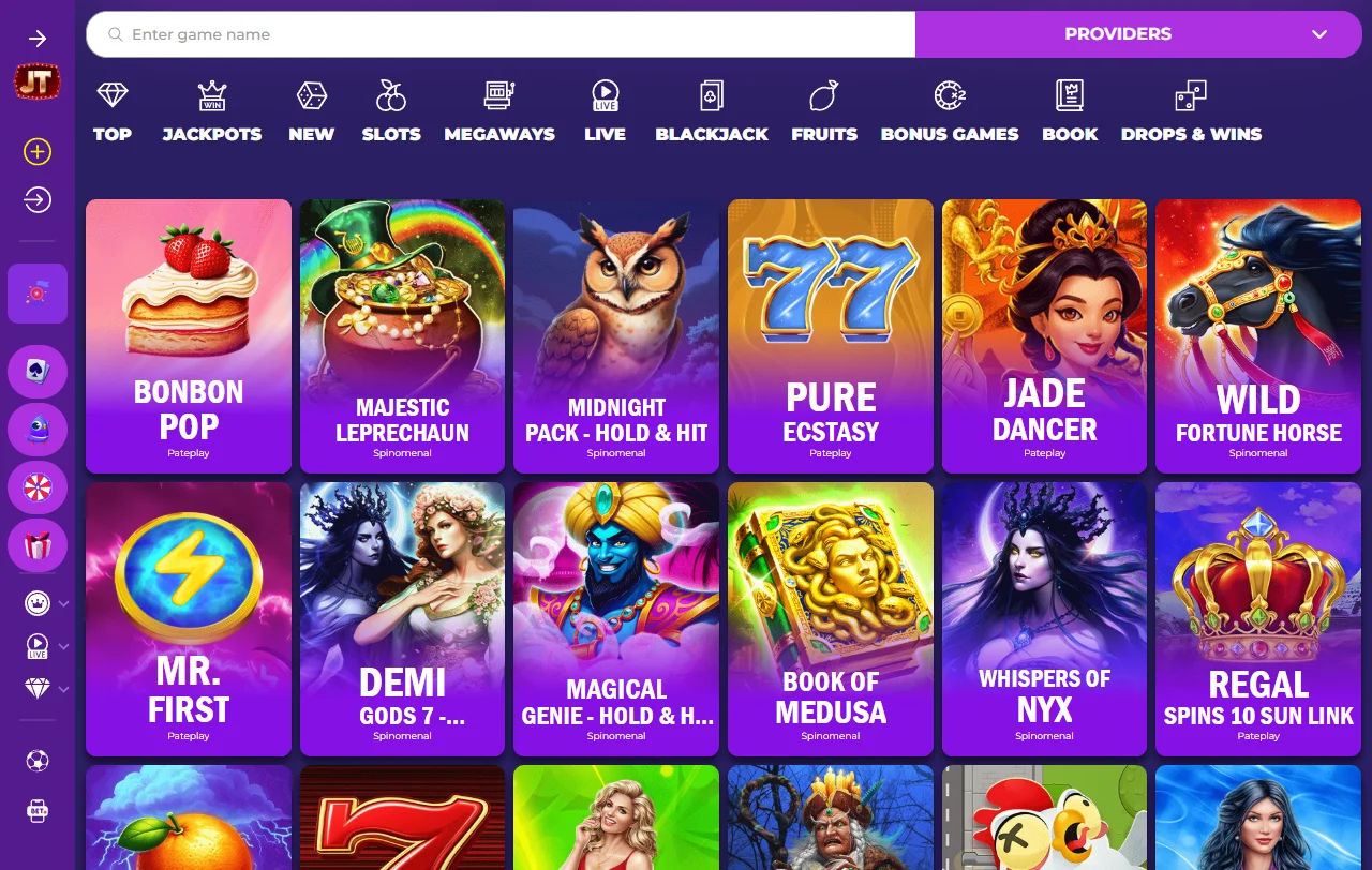 JackTop Casino game library analysis with slots, tables, and live play