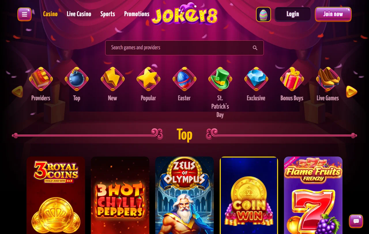 Joker8 Casino games review with slots and live dealer focus