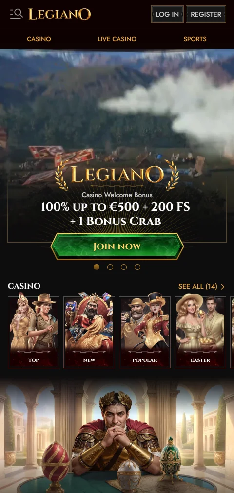 Legiano Casino mobile access and play on phone browsers