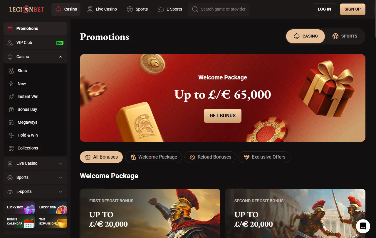 Legionbet Casino game library coverage with slots and live tables