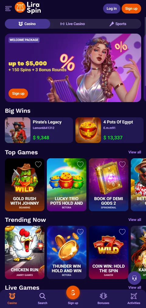 Liraspin Casino mobile access for Indian players