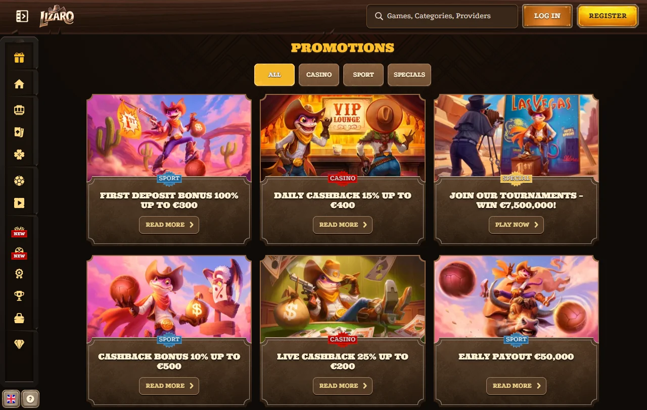 Lizaro Casino slots and live gaming selection