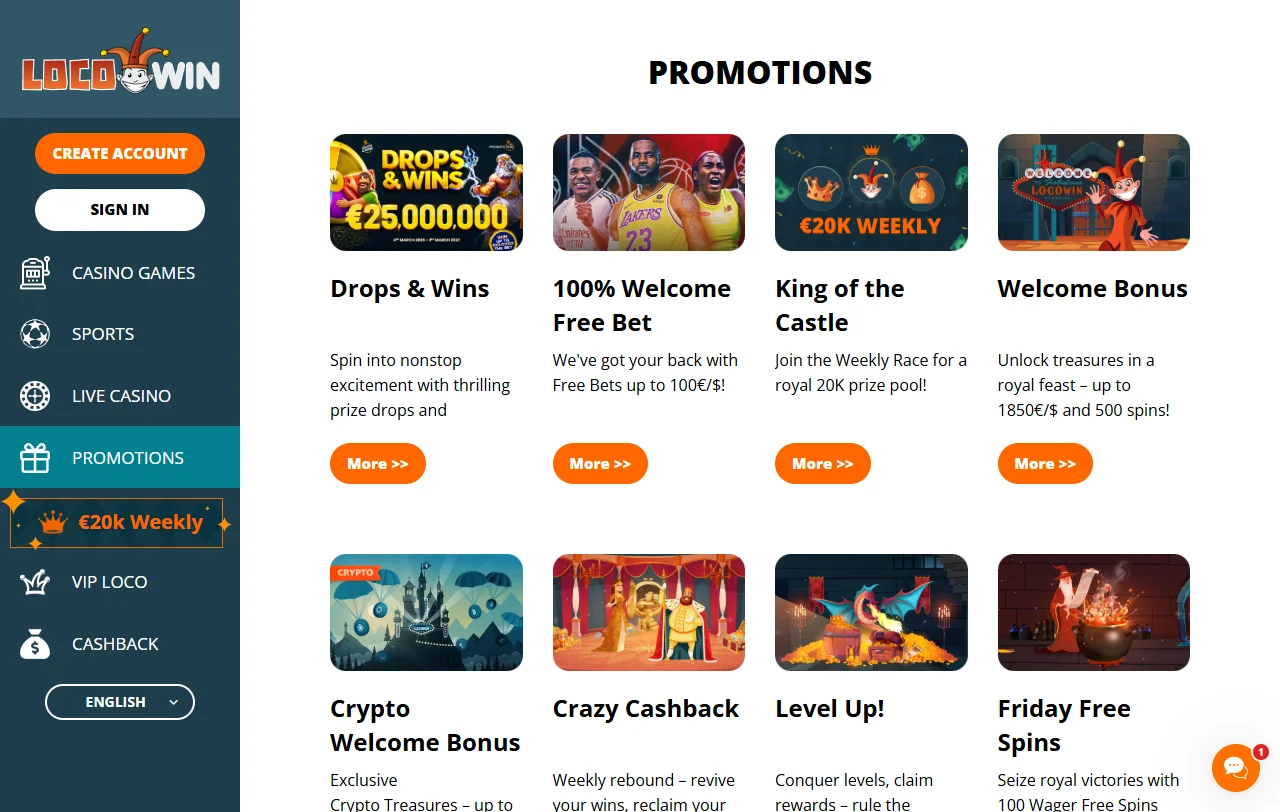 LocoWin Casino bonuses, offers and welcome terms overview